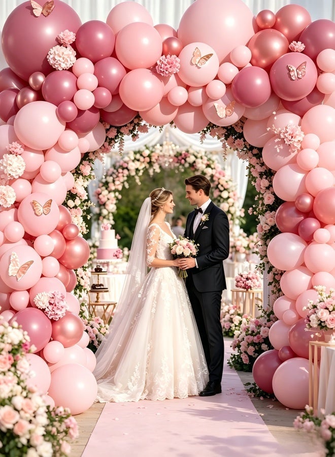 Nestvel Pink Butterfly Balloon Garland Kit - 133pcs Party Decor Balloon Toys, Latex Balloons with Butterfly Stickers for Birthday, Wedding, Baby Shower, Luxury Party Supplies - Image 4