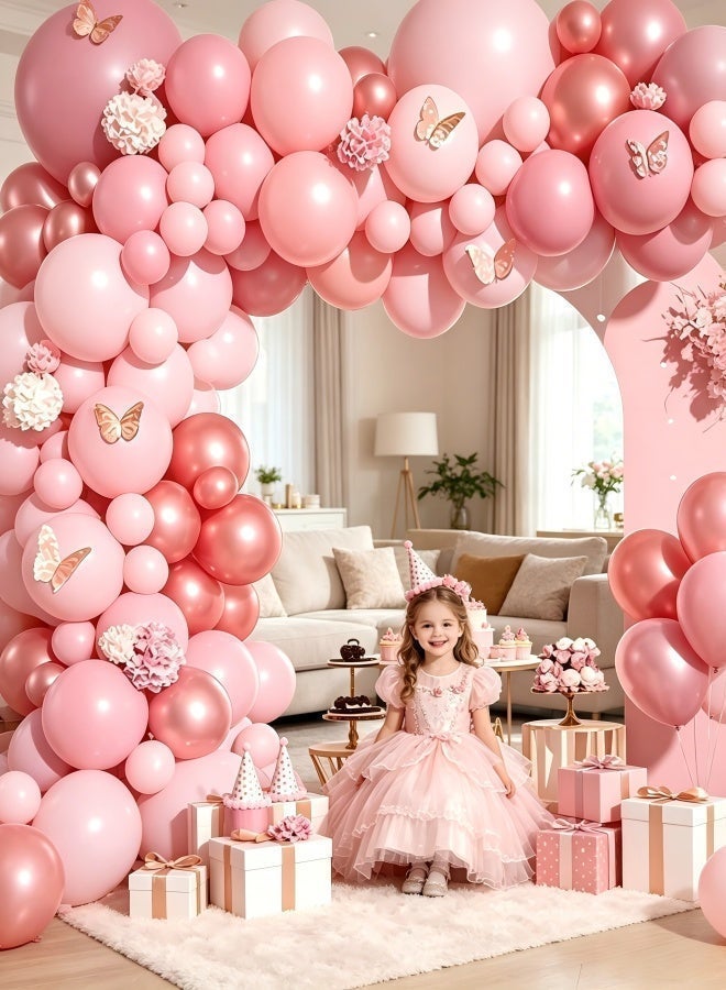 Nestvel Pink Butterfly Balloon Garland Kit - 133pcs Party Decor Balloon Toys, Latex Balloons with Butterfly Stickers for Birthday, Wedding, Baby Shower, Luxury Party Supplies - Image 3