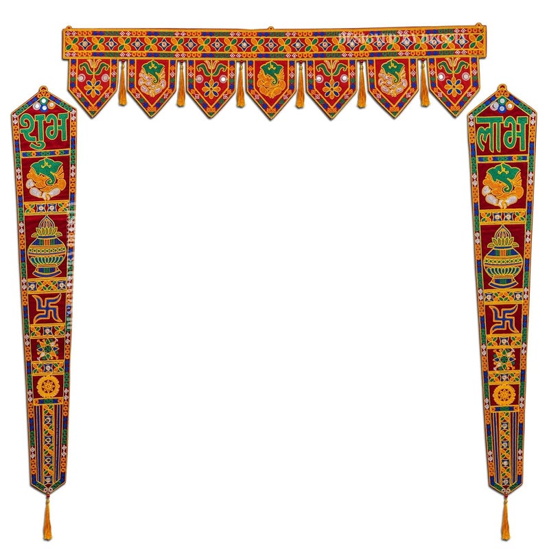 OMANZA Hanging Traditional Bandhanwar Toran for Diwali Decor Entrance Bandarwal with 2 pcs saakh for Home Decor - Image 1