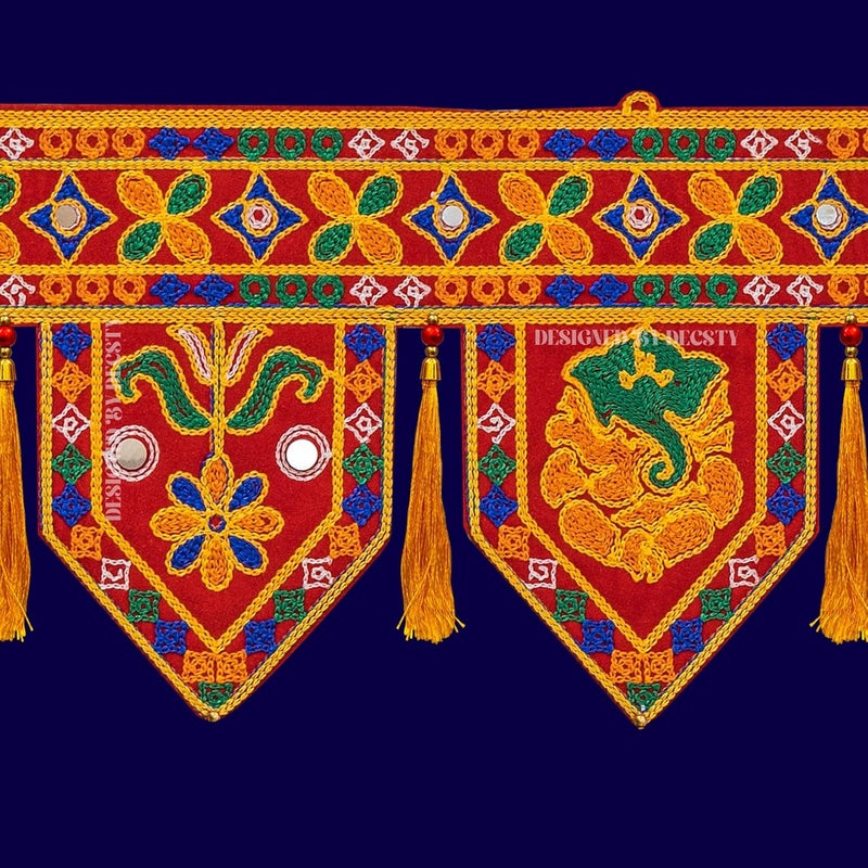 OMANZA Hanging Traditional Bandhanwar Toran for Diwali Decor Entrance Bandarwal with 2 pcs saakh for Home Decor - Image 2