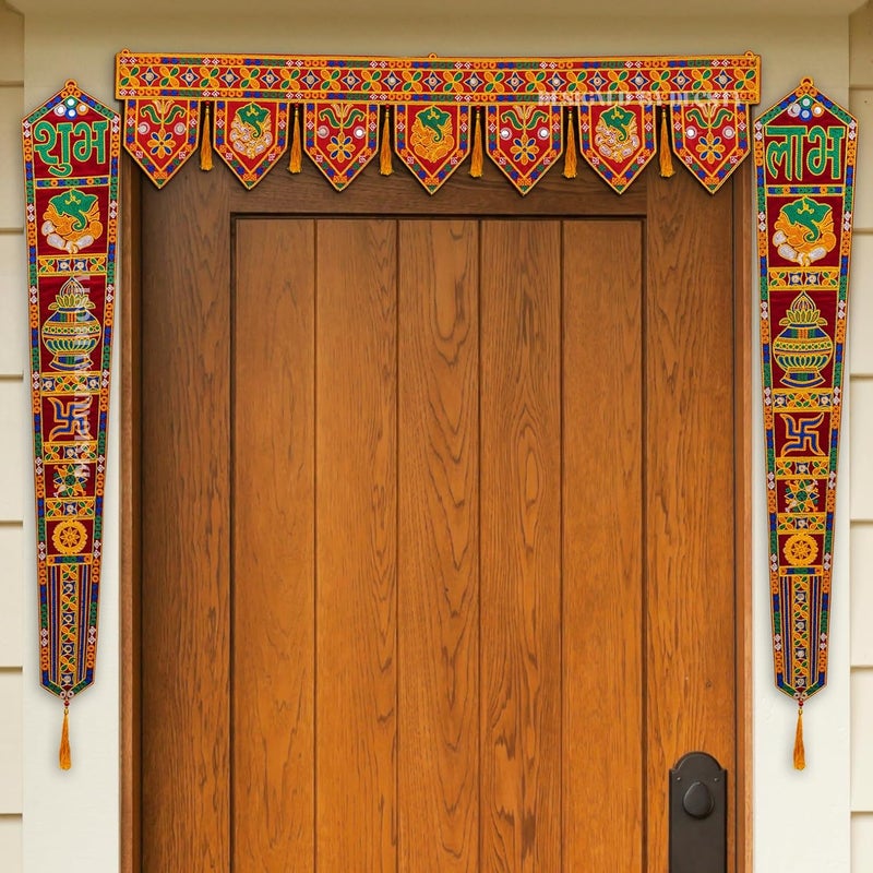 OMANZA Hanging Traditional Bandhanwar Toran for Diwali Decor Entrance Bandarwal with 2 pcs saakh for Home Decor - Image 3