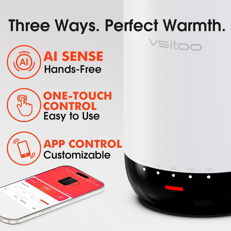 vsitoo S3 Pro 16oz Self Heating Coffee Mug with AI Auto-Sensing, Smart Rechargeable Heated Mug Warmer 120-150℉, IPX7 Waterproof Temperature Control, Gift for Men Women - White - Image 4