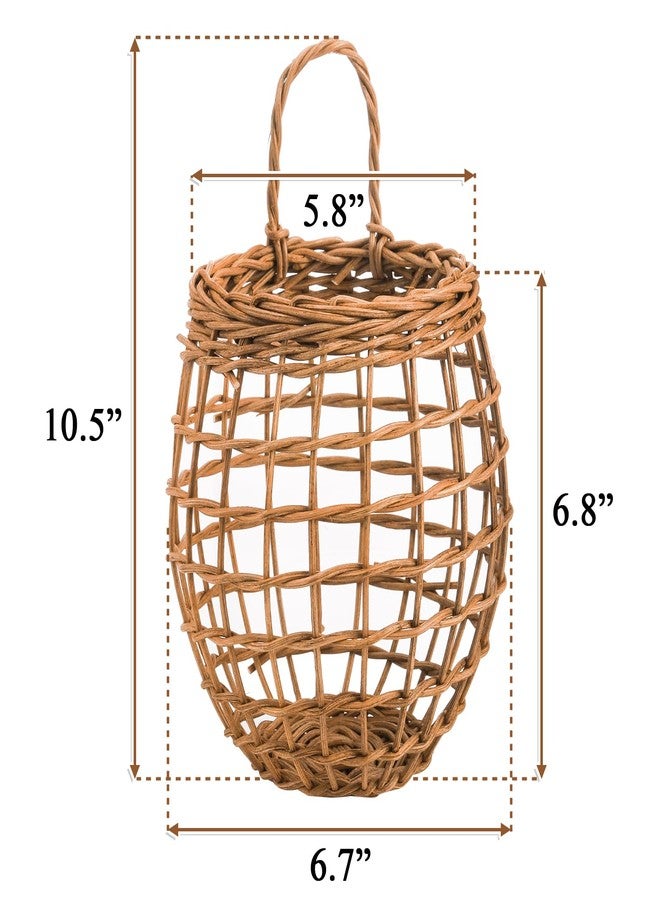 Elsjoy Set of 2 Hanging Onion Basket, Wall Mount Small Wicker Baskets for Food Storage, Woven Rattan Basket for Kitchen, Pantry, Home Decor - Image 2