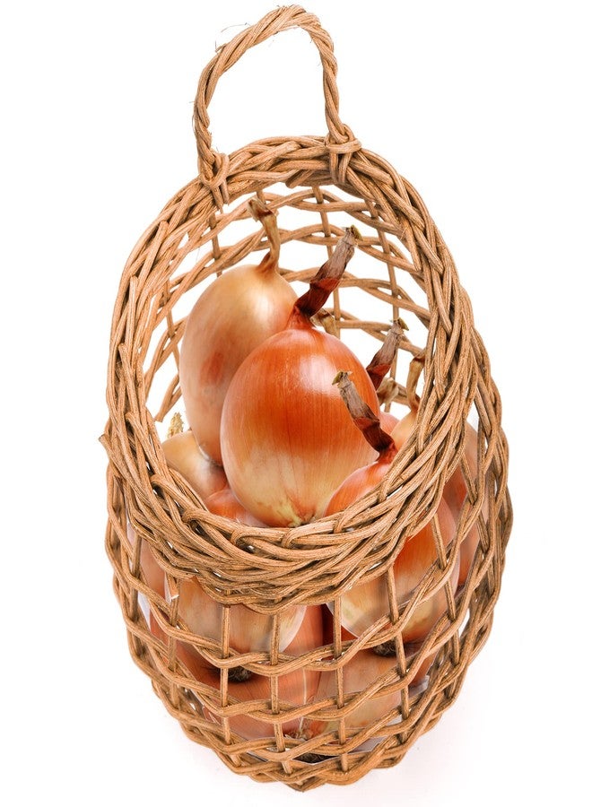 Elsjoy Set of 2 Hanging Onion Basket, Wall Mount Small Wicker Baskets for Food Storage, Woven Rattan Basket for Kitchen, Pantry, Home Decor - Image 4