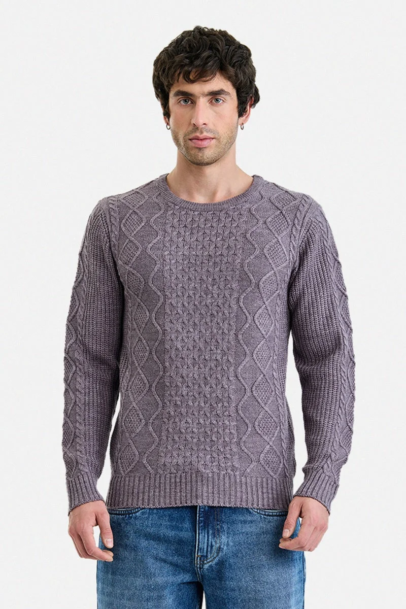 سنيتش Brown Textured Long Sleeve Regular Fit Sweater