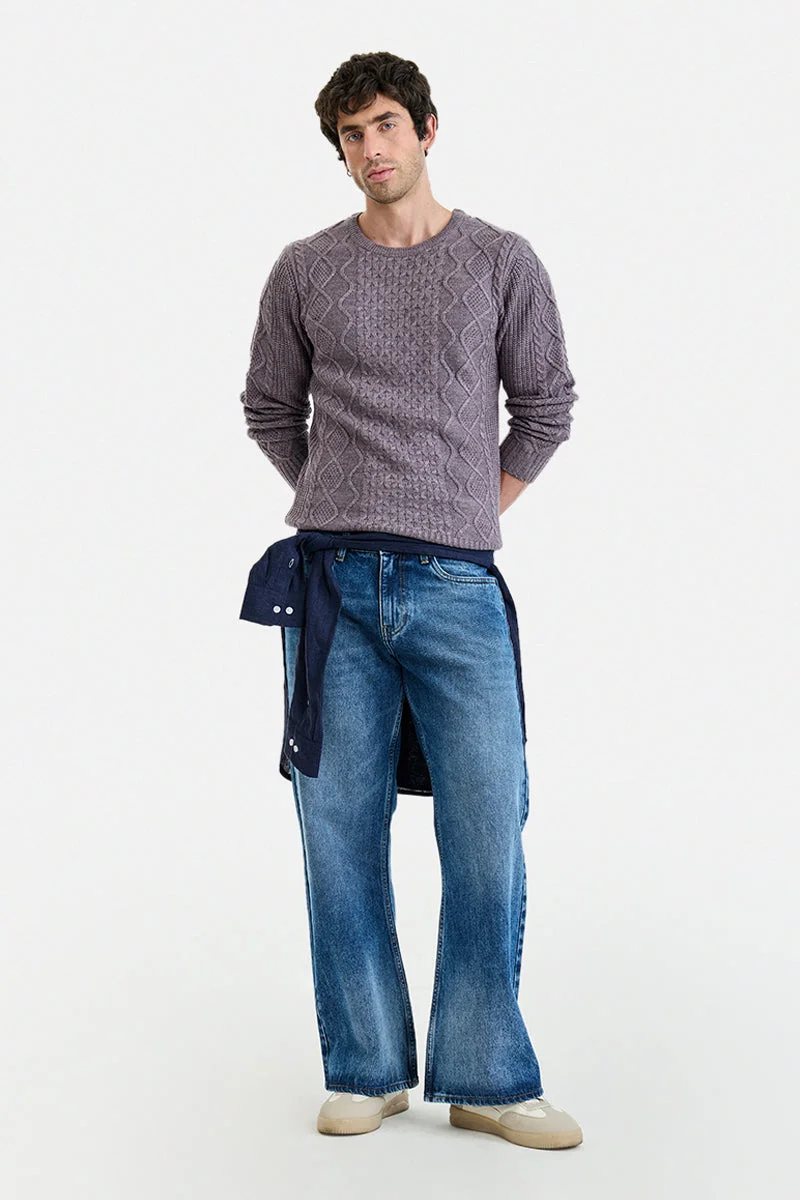 سنيتش Brown Textured Long Sleeve Regular Fit Sweater