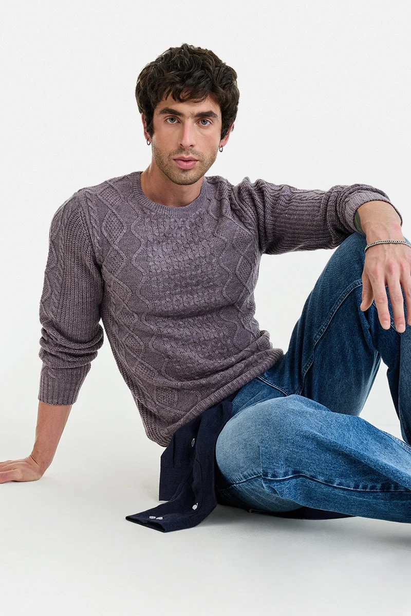 سنيتش Brown Textured Long Sleeve Regular Fit Sweater