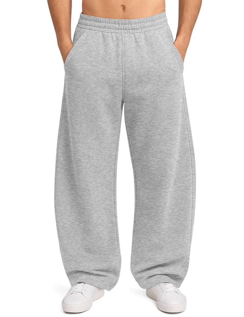 HeSaYep Men's Baggy Sweatpants Barrel Open Bottom Workout Fleece Sweat Pants Loose Casual Active Joggers Pants with Pockets Grey S - Image 1