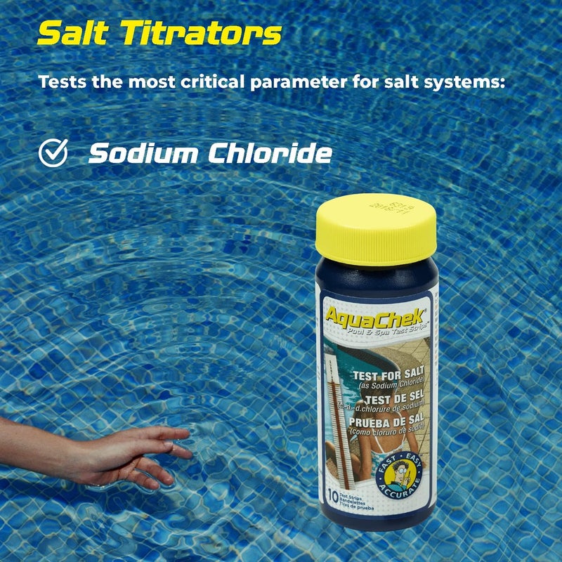 AquaChek Salt Test Strip Titrators for Pools - Salt Water Pool Test Strips for Sodium Chloride - Quick and Accurate Results - Professional Water Quality Testing Kit (10 Strips) - Image 1