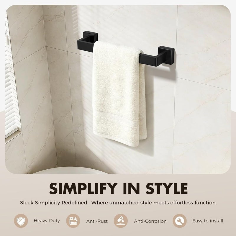 PAHSFS Bathroom Accessories Towel Bar Set: 10 Pieces Matte Black Bathroom Hardware Square SUS304 Stainless Steel - Wall Mounted Towel Rack&Toilet Paper Holder&Towel Ring and Towel Hook - Image 2