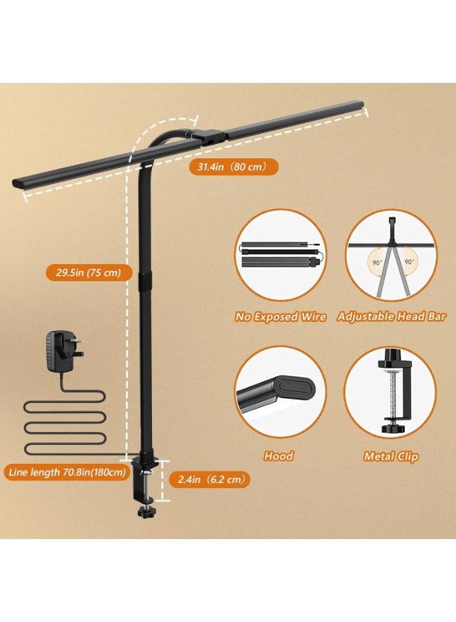 LOOPITYS LED Desk Lamp for Home Office, Double Head LED Desk Lamp with Clamp, Eye Protection Architect Table Lamps, 18W 80CM Brightest 5 Color Modes and Dimmable Workbench Office Light for Reading - Image 4