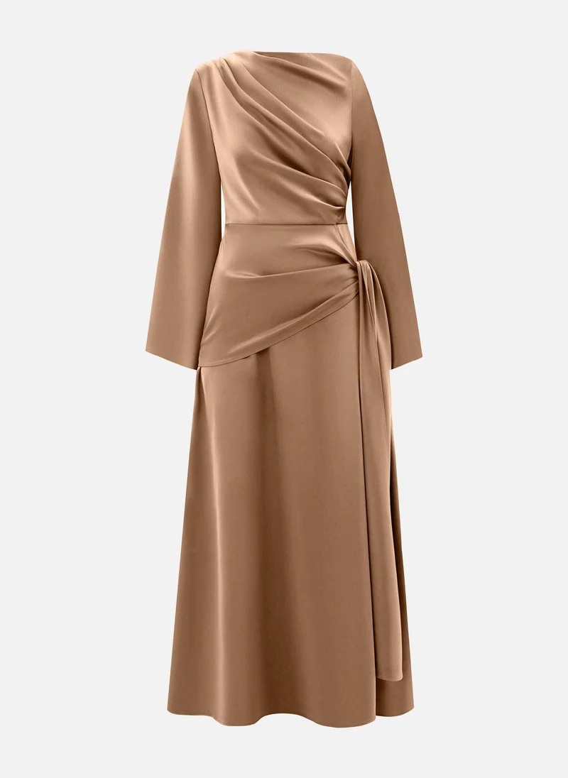 Lichi Maxi satin dress with long sleeves and asymmetrical draping
