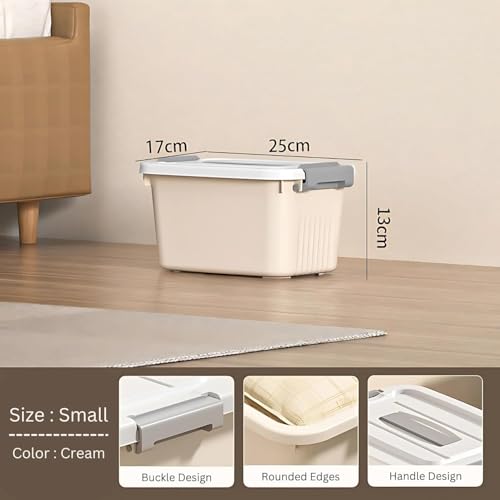 Ash  Roh Ash & Roh Multipurpose Plastic Storage Container with Lockable Lid & Wheels, Stackable Clear Organizer Bin for Clothes, Toys, Office & Garage Storage (pack of 1, 2 num cream) - Image 4