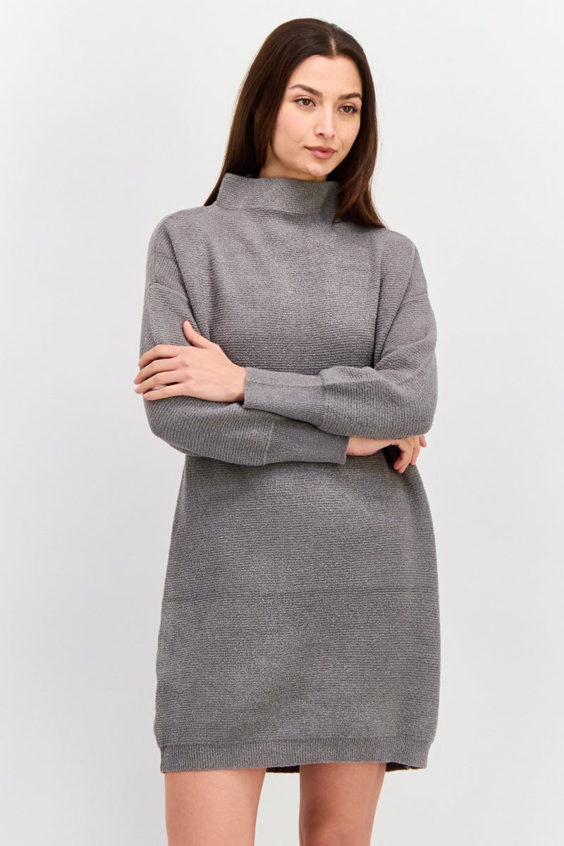 DEX Women Textured Sweater Dress, Grey - Image 1