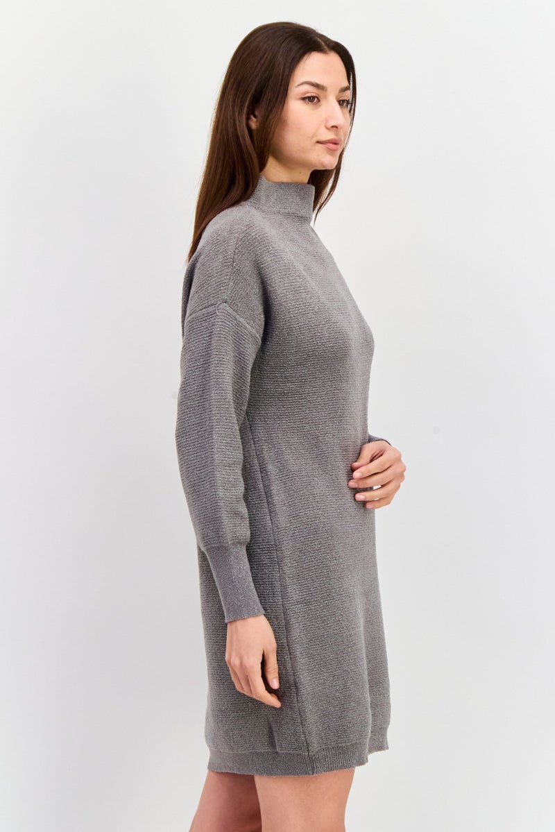 DEX Women Textured Sweater Dress, Grey - Image 2