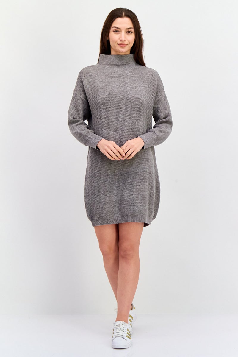 DEX Women Textured Sweater Dress, Grey - Image 4