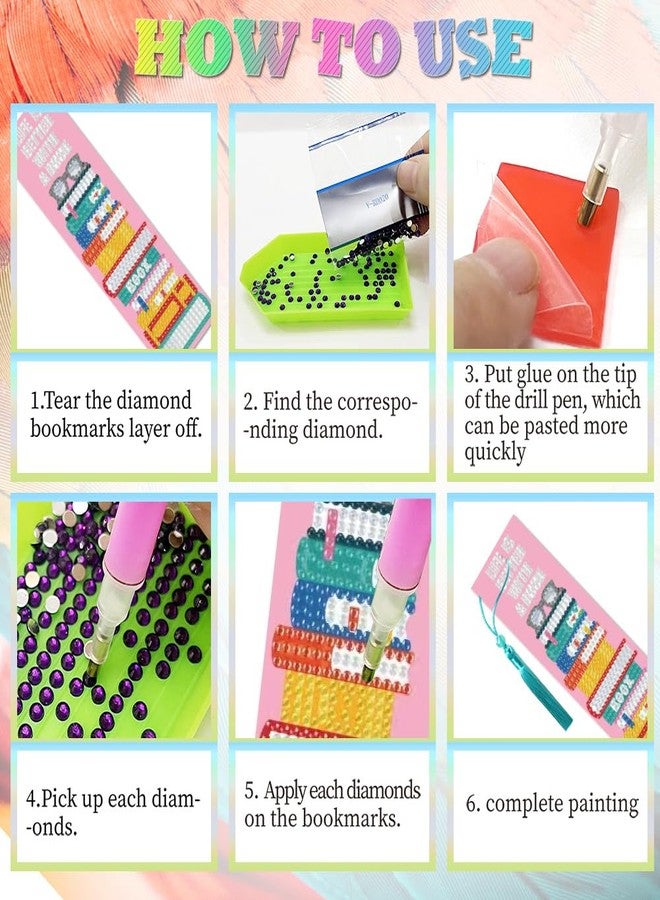 beinkmake 6Pcs Reading 5D Diamond Art Bookmarks Shelves Books Motivational Diamond DIY Painting Bookmarks Rhinestones Beaded Acrylic Tassel Bookmark for Adult Beginner Crafts - Image 4