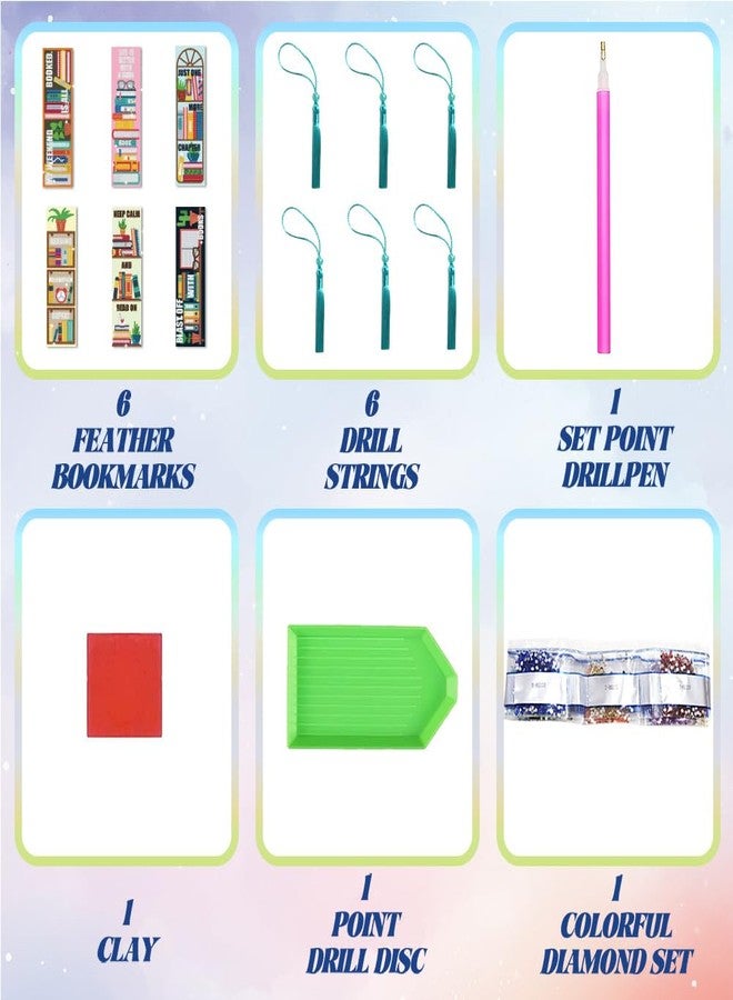 beinkmake 6Pcs Reading 5D Diamond Art Bookmarks Shelves Books Motivational Diamond DIY Painting Bookmarks Rhinestones Beaded Acrylic Tassel Bookmark for Adult Beginner Crafts - Image 3