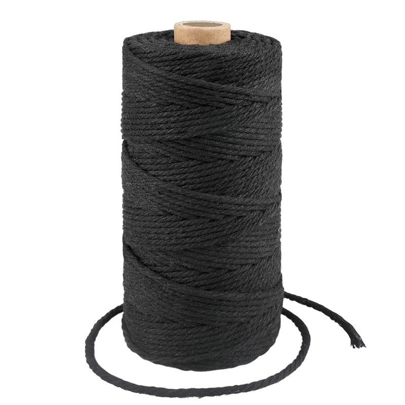 G2PLUS Black Cotton String 3MM 328 Feet Natural Cotton String for Crafts Bakers Twine Halloween Wrapping