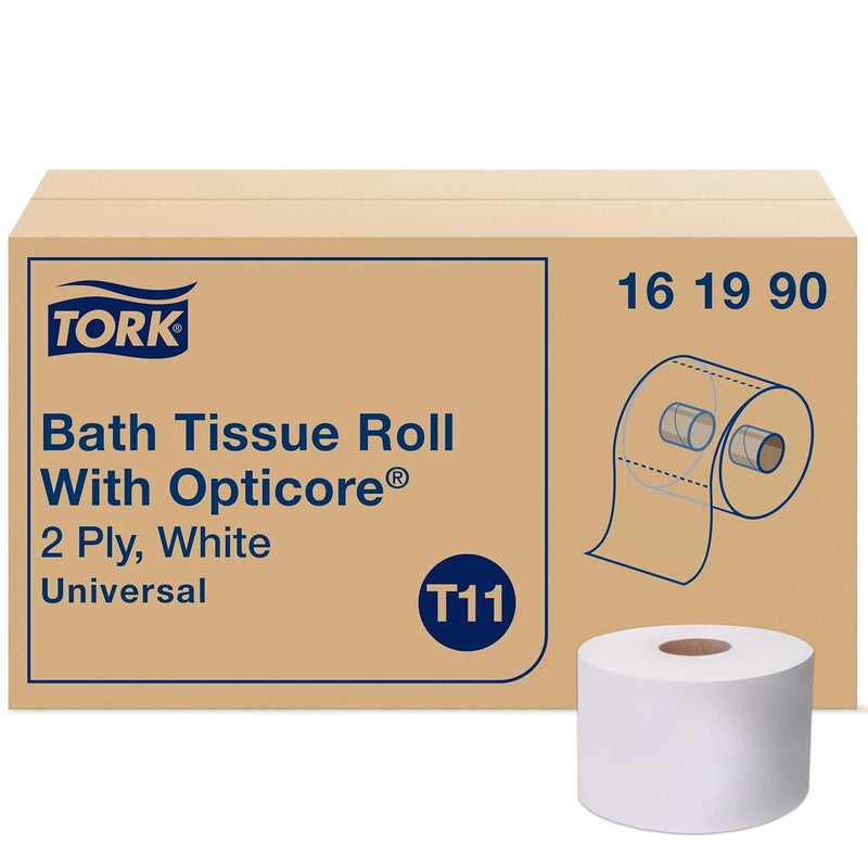 Tork OptiCore Mid-size Toilet Paper Roll White T11, Universal, 2-ply, 36 x 865 sheets, 161990 - Image 1