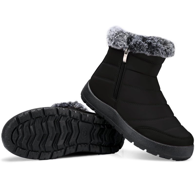 SHIBEVER Winter Boots For Women Snow: Warm Fur Lined Waterproof Ankle Boots - Black Outdoor Comfortable Boot - Size 8 Resistant Womens Booties - Image 1