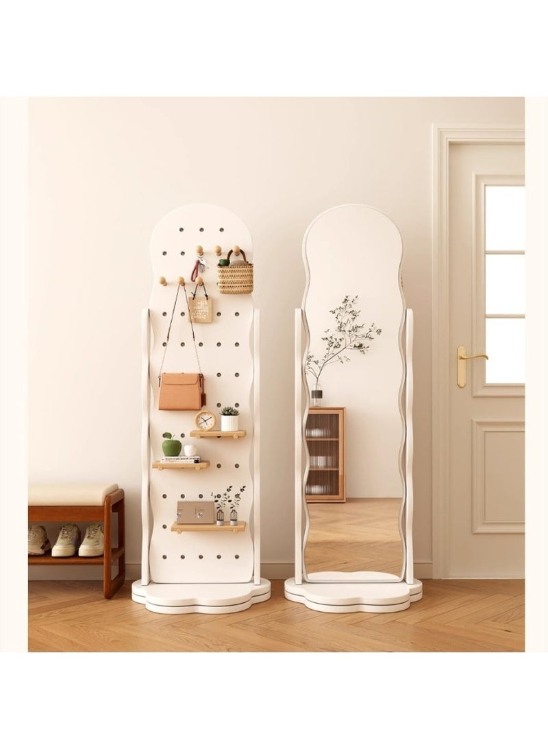 Decorhills Rotating Full-Length Mirror with Storage Organizer, 360° Swivel Standing Mirror 170x40 cm Hanger with Shelves & Hooks, All-in-One Space-Saving Storage Rack for Bedroom, Living Room (White) - Image 2