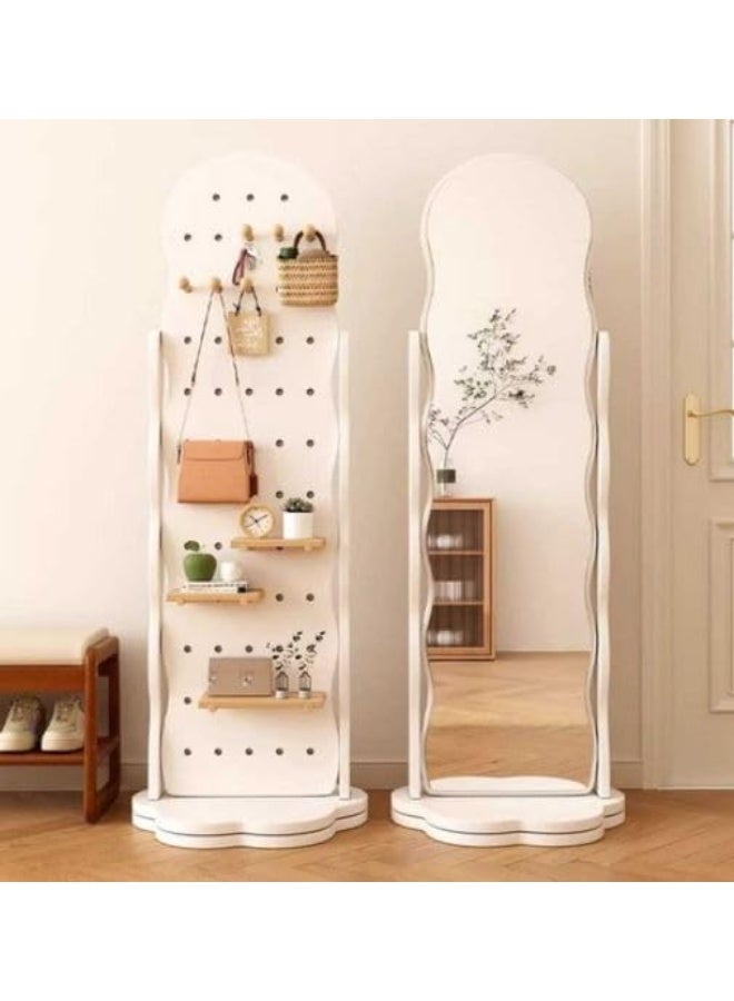 Decorhills Rotating Full-Length Mirror with Storage Organizer, 360° Swivel Standing Mirror 170x40 cm Hanger with Shelves & Hooks, All-in-One Space-Saving Storage Rack for Bedroom, Living Room (White) - Image 1