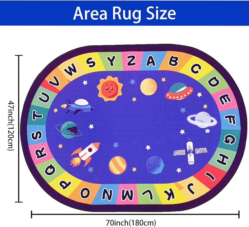 USTIDE Oval Kids Rug 4x6,ABC Alphabet Space Bedroom Rug Non-Slip Solar System Planet Rugs Light Weight Play Mat for Kids Room Washable Indoor Floor Mat for Playroom Nursery Room - Image 2