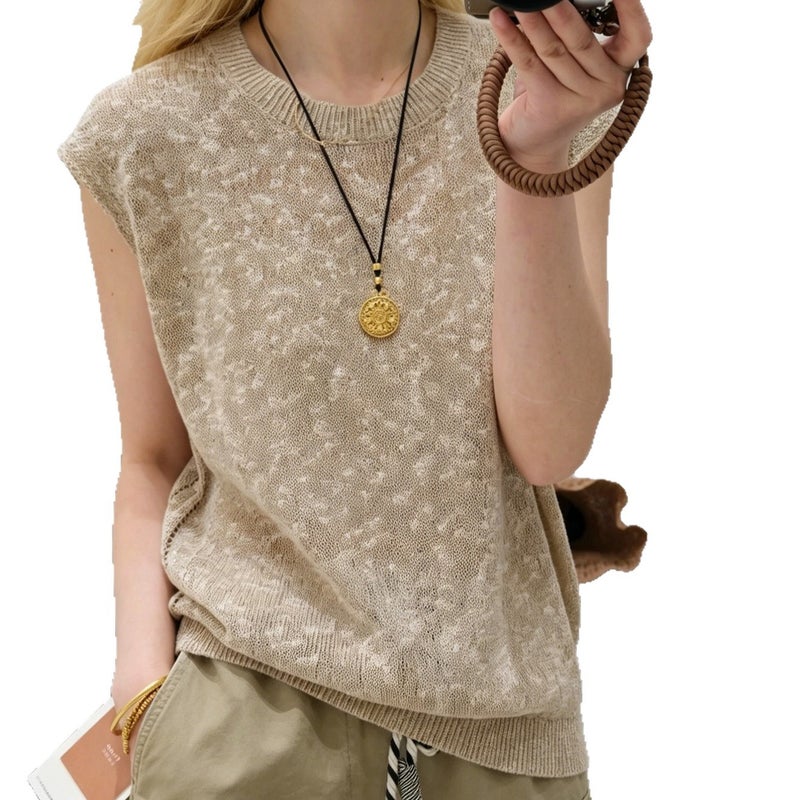 Women's Casual Round Neck Sleeveless Loose Fit Knit Top - Image 5