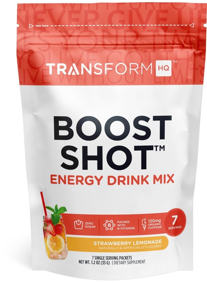 TransformHQ Boost Shot Powder Drink Stick Packets, Strawberry Lemonade, 7 Pack, Energy Supplements for Women & Men, with Caffeine, Vitamin B12, B9, B6 & B3 - Image 1