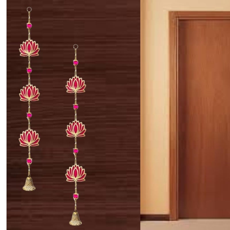 PREETENCY 1 Pair of Lotus Bell Latkan with 4 Bell Lotus Hanging Combo Wall Hanging Gift Decorative Showpiece for DiwaliHome Wall Decor Temple 1 Pair Bell Lotus Hanging with 4 Bell Lotus Hanging - Image 4
