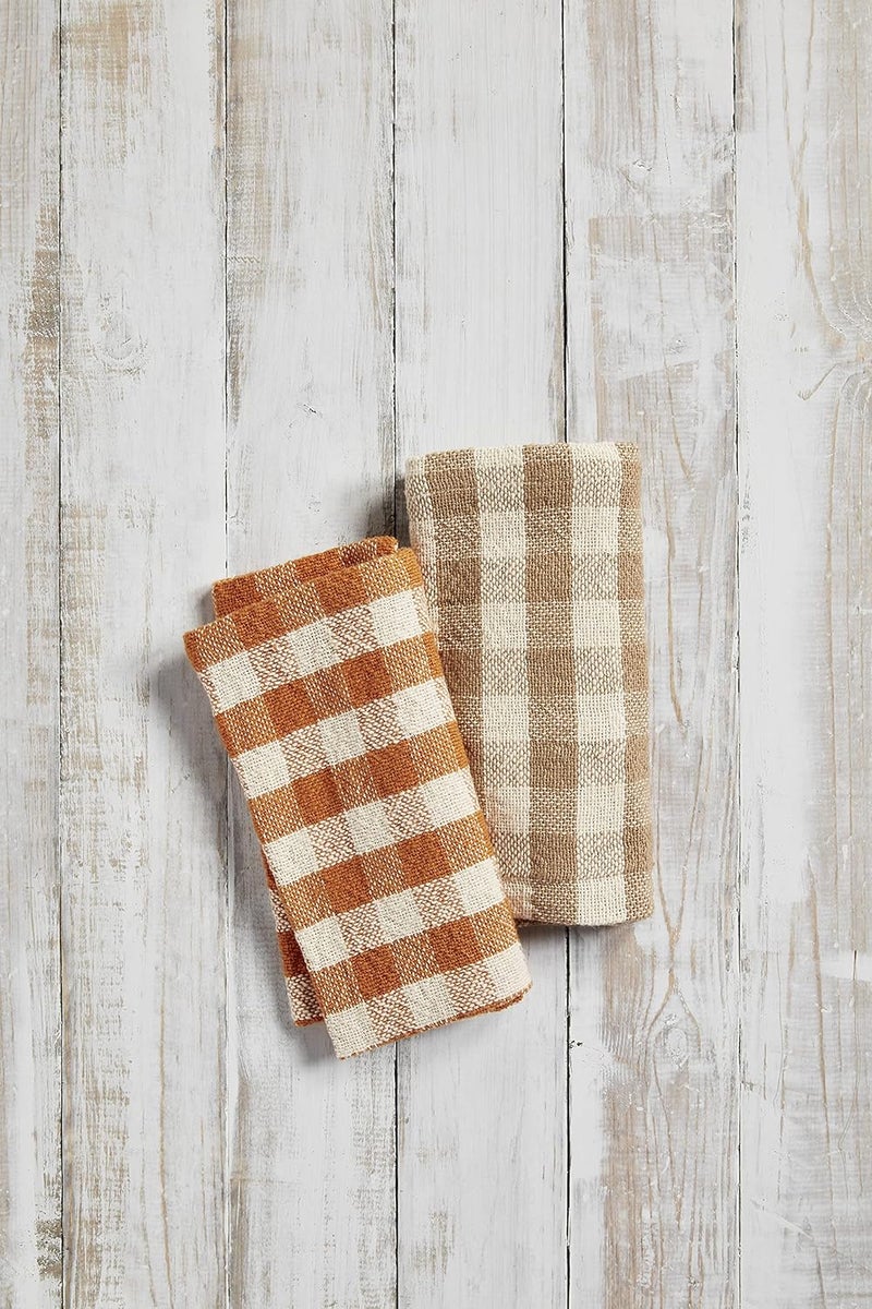 Mud Pie Harvest Check Napkin Set Orange 18 x 18 - Image 3