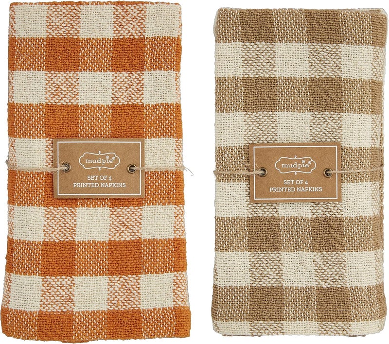 Mud Pie Harvest Check Napkin Set Orange 18 x 18 - Image 5