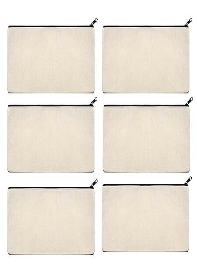 Dhyanexa Cotton Canvas Bags for Crafts White Blank DIY Makeup Bags Pencil Case Canvas Pouch for Travel, Party Gift,Travel Toiletry with Black Zipper Makeup Bag Cosmetic Bag Multipurpose (6) - Image 1
