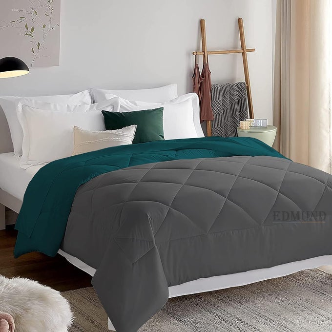 POLYESTER HEAVY WINTER COMFORTER DIAMOND STITCH QUILT 500 GSM REVERSIBLE COMFORTER 300 TC DOUBLE BED RAJAIBLANKETQUILT 90 X 100 HEAVY WINTER COMFORTER FOR DOUBLE BED TEAL DARK GREY