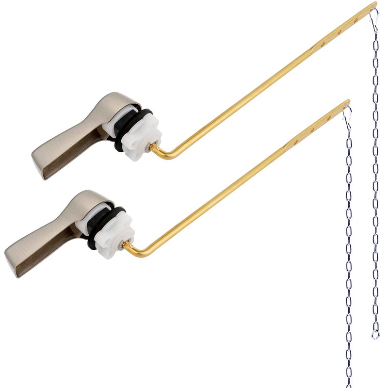 Hibbent 2 Pack Universal Metal Front Mount Toilet Handle Replacement Kit Brass Toilet Flush Tank Lever with Stainless Steel Flapper Chains for Most Toilets Brushed Nickel Finish