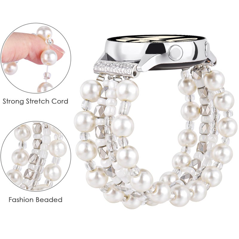 VISOOM Beaded Boho Bracelet Compatible for Samsung Galaxy Watch 8/7/6/5/4 40/44mm Bands/Active 2 Watch 4 Classic 42mm Band Women, 20mm Handmade Elastic Crystal Beads Bracelet for Galaxy Watch 5 pro - Image 3