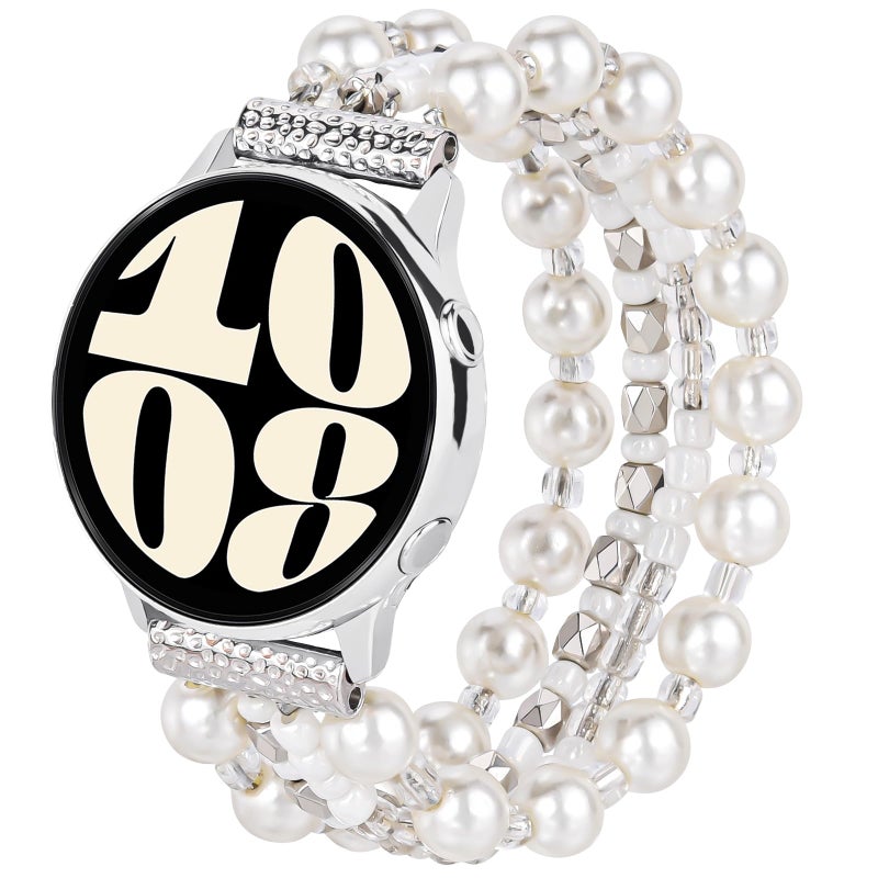 VISOOM Beaded Boho Bracelet Compatible for Samsung Galaxy Watch 8/7/6/5/4 40/44mm Bands/Active 2 Watch 4 Classic 42mm Band Women, 20mm Handmade Elastic Crystal Beads Bracelet for Galaxy Watch 5 pro - Image 1