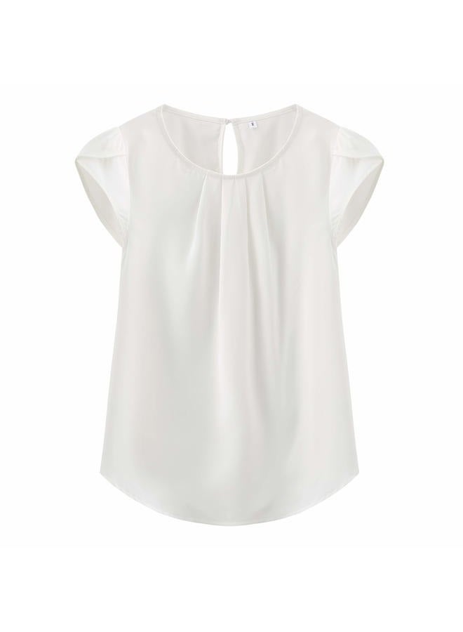 TASAMO Women's Loose Casual Short Sleeve Chiffon Top T-Shirt Blouse (X-Large, White) - Image 1