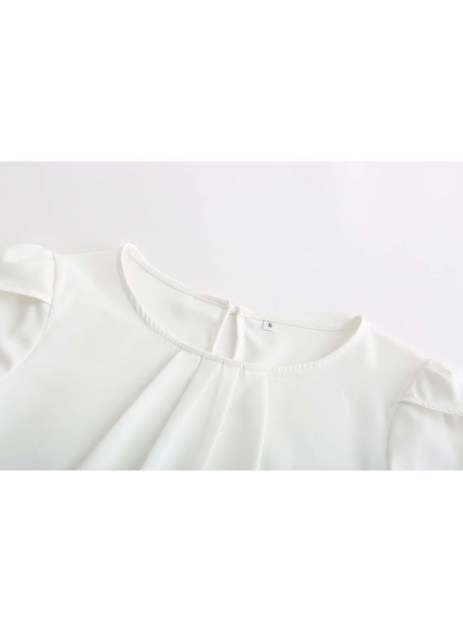 TASAMO Women's Loose Casual Short Sleeve Chiffon Top T-Shirt Blouse (X-Large, White) - Image 3