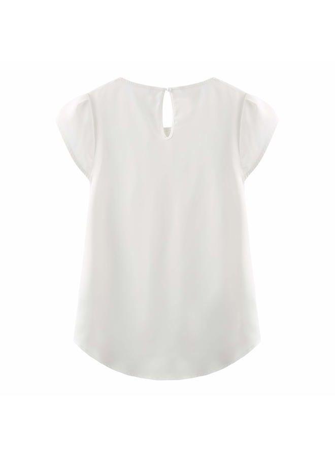 TASAMO Women's Loose Casual Short Sleeve Chiffon Top T-Shirt Blouse (X-Large, White) - Image 2