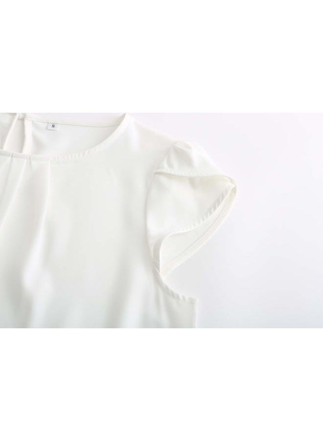 TASAMO Women's Loose Casual Short Sleeve Chiffon Top T-Shirt Blouse (X-Large, White) - Image 4