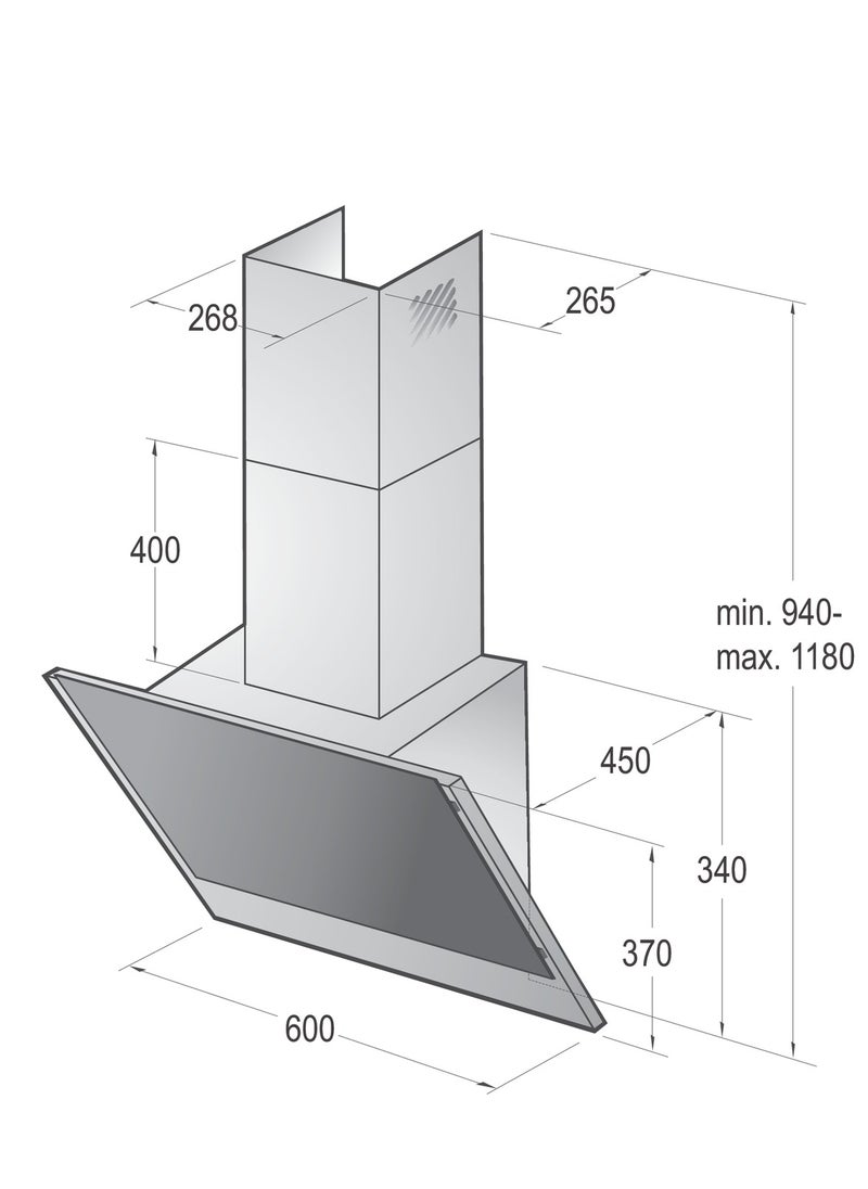 Gronje Decorative Hood 60 cm Max Air extraction 383 m³/h Three speeds levels Touch control anti fingerprint Stainless steel PWHI648EB  - Image 3
