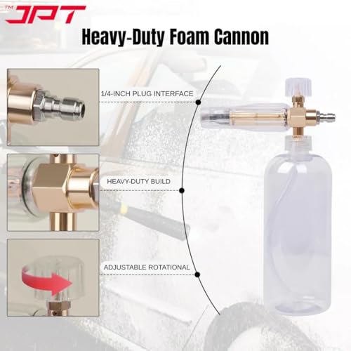 JPT Heavy-Duty Snow Foam Cannon | 70Bar Power | 3000PSI Pressure | Adjustable Nozzle | 1.1mm Orifice | 1-Litre Capacity | 1/4" Quick Connector Included - Image 4