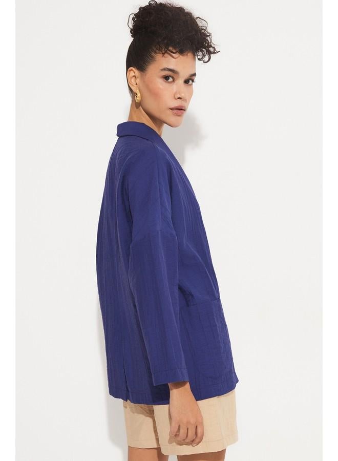 جون بليزر نسائي مزدوج الصدر من جوني بجيوب وتفاصيل منسوجة - كحلي - Image 5