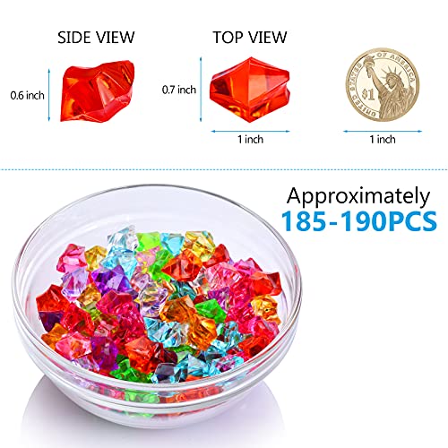 TeeLiy 180-190pcs Premium Multicolored Fake Crushed Ice Rock Plastic Gems Jewels Acrylic Ice Rock Crystals Treasure Fake Diamonds Plastic Ice Cubes for Kids Toy Decoration Wedding Display Vase Fillers Crafts - Image 2