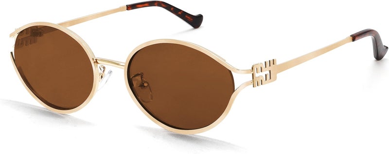 BOTEN Retro Oval Sunglasses for Women Men Small 90s Sun Glasses Trendy Gold Frame Round Shades Cute Designer Sunnies - Image 1