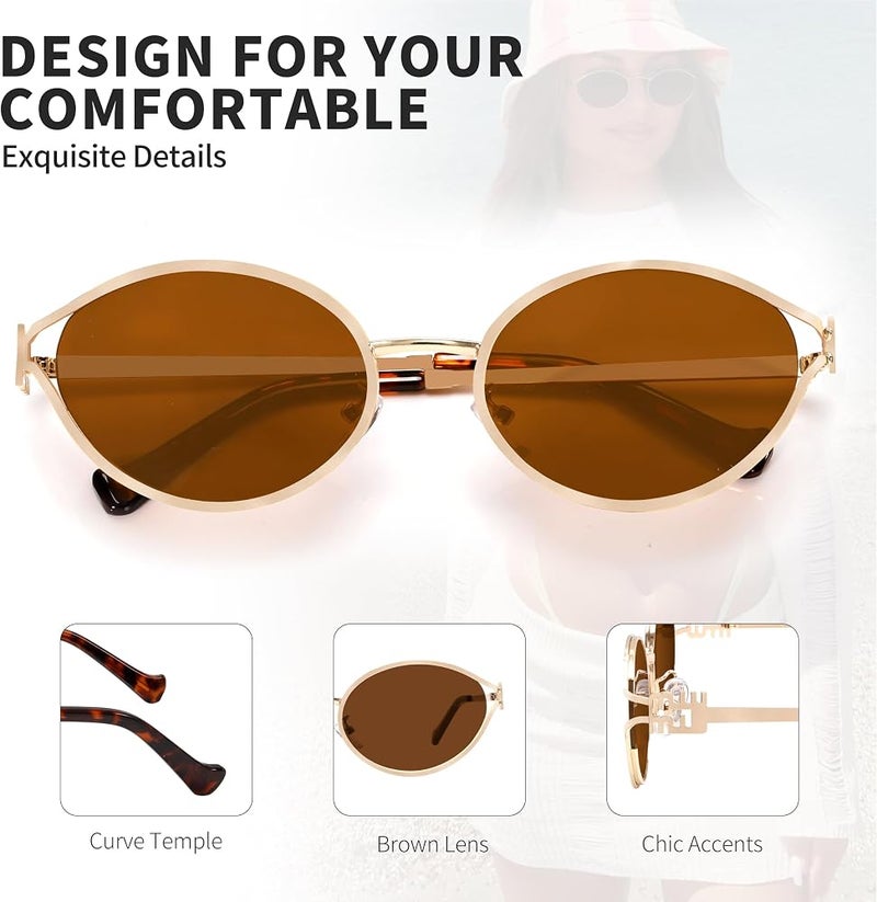BOTEN Retro Oval Sunglasses for Women Men Small 90s Sun Glasses Trendy Gold Frame Round Shades Cute Designer Sunnies - Image 5