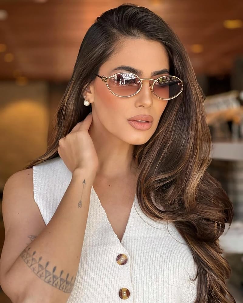 BOTEN Retro Oval Sunglasses for Women Men Small 90s Sun Glasses Trendy Gold Frame Round Shades Cute Designer Sunnies - Image 3
