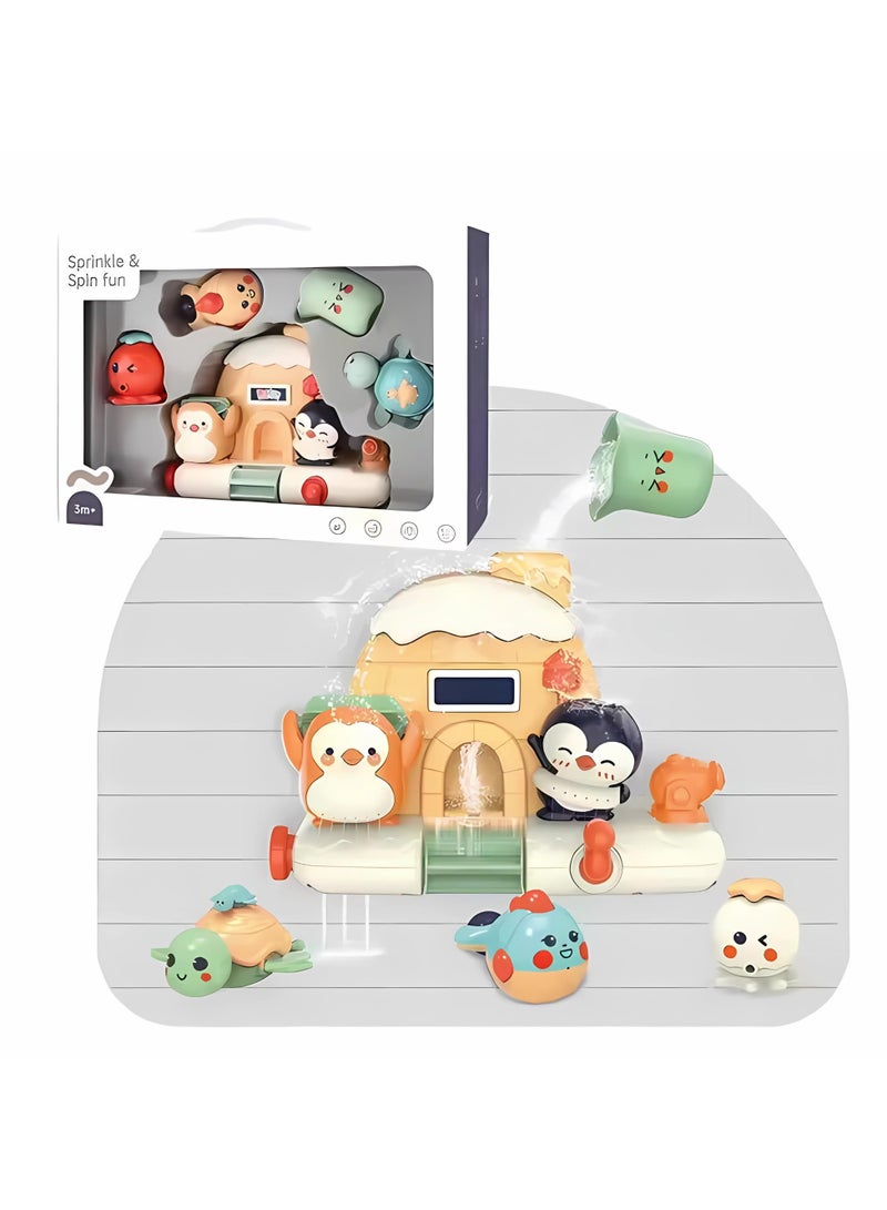 Twisoo Animal Bath Toy Set for Babies – Penguin Waterfall Bathtub Toys with Spinners & Sea Animals, Wall Water Shower Toy for Toddlers, Fun Bath Time Play, 3M+ (Cream) - Image 1